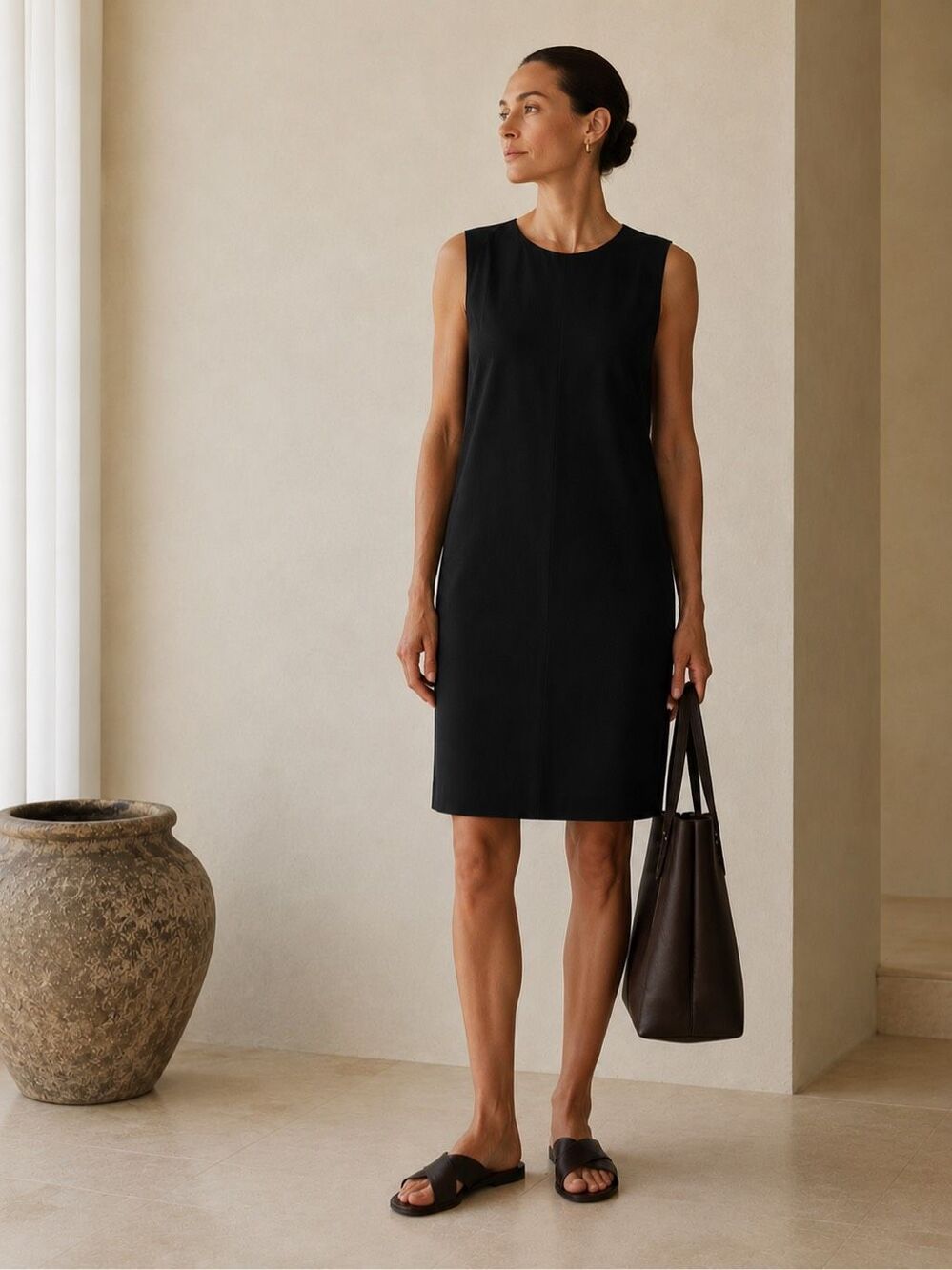 Lafayette 148 New York Black Sleeveless Shift Dress | Minimalist Luxe Sheath Dre
